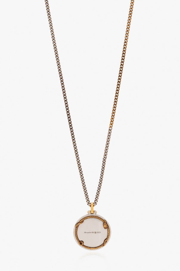 ネックレス・ペンダント alexander mcqueen Brass Plate Med Cameo Necklace NEW $590 ALEXANDER MCQUEEN Gold Tone Brass SKULL LOGO SKULL